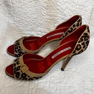 Manolo Blahnik Leopard Print Pony Hair Lina Pumps